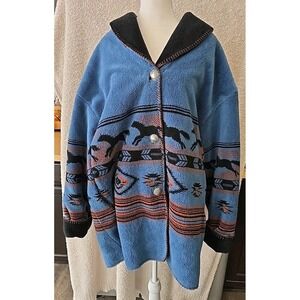 Coldwater Creek Horse Fleece Reversable Coat Jacket XL Silver‎ Colored Buttons